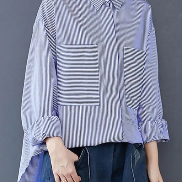 Tops - NWT Blue And White Striped Button Up Shirt